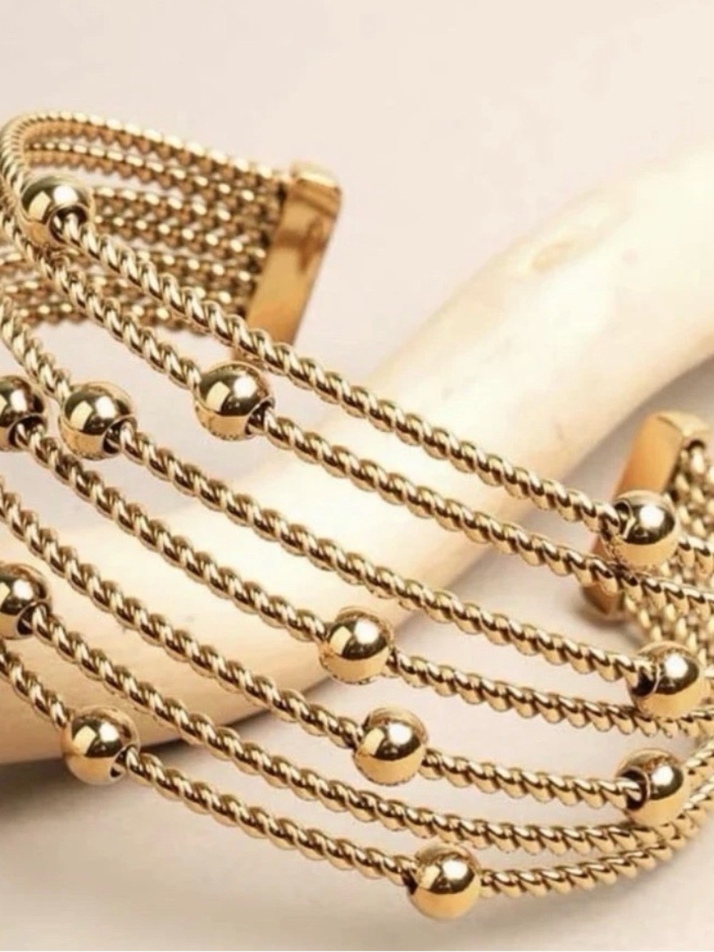 Gold Multi-Strand Beaded Cuff Bracelet - Women Jewelry